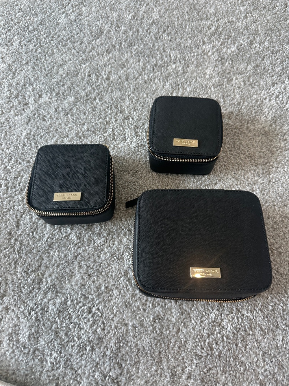 Henri Bendel Black Travel Jewelry Case Set with Gold Accents